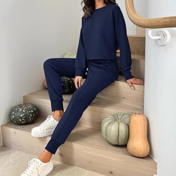 ZESICA Women's Size M Blue Long Sleeve Crop Top and Pants 2 Piece Jogger NWOT - Picture 4 of 6